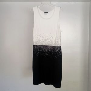 Wht & Blk Venus Dress w/ Blk & Clear Crystals